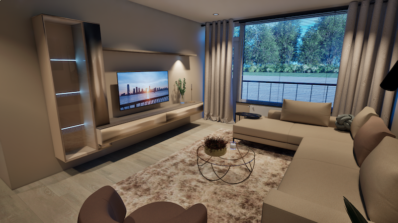 3D-ontwerp van een woonkamer